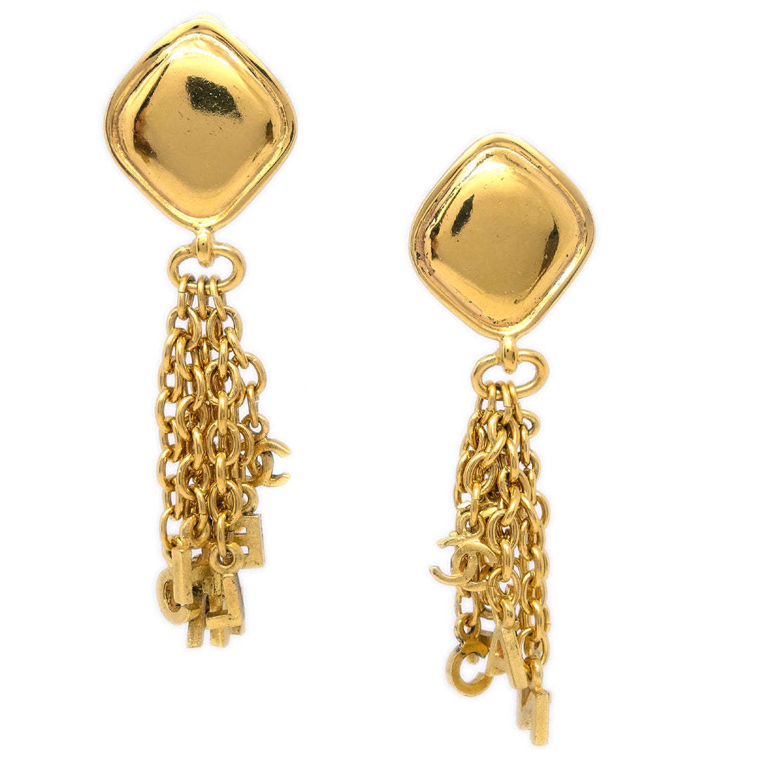 Top Quality Chanel Dangle Fringe Earrings Clip-On Gold