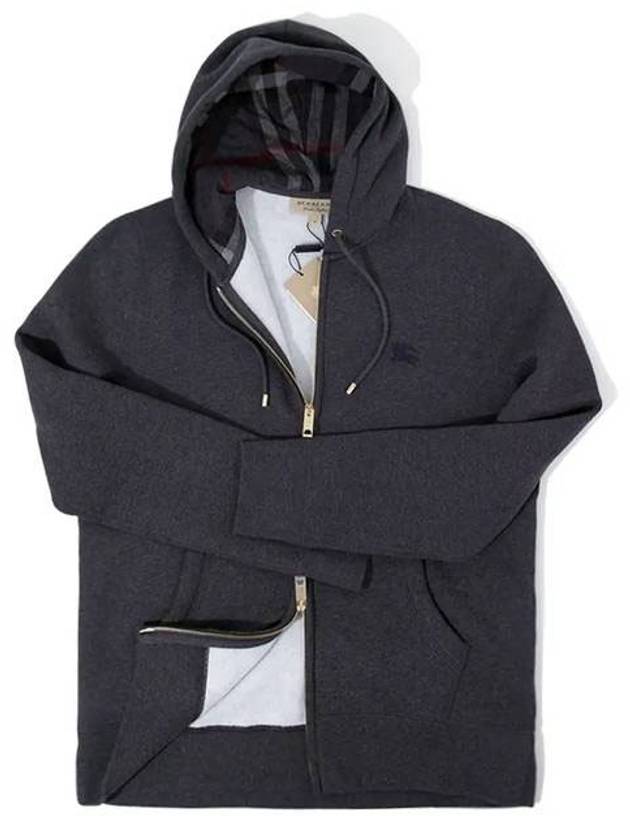 Burberry Logo Embroidery Cotton Hoodie Zip-up Charcol