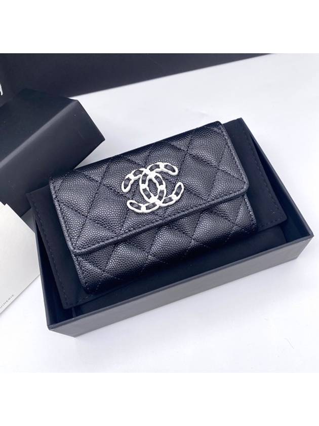 Caviar Flap Card Wallet Black Chanel