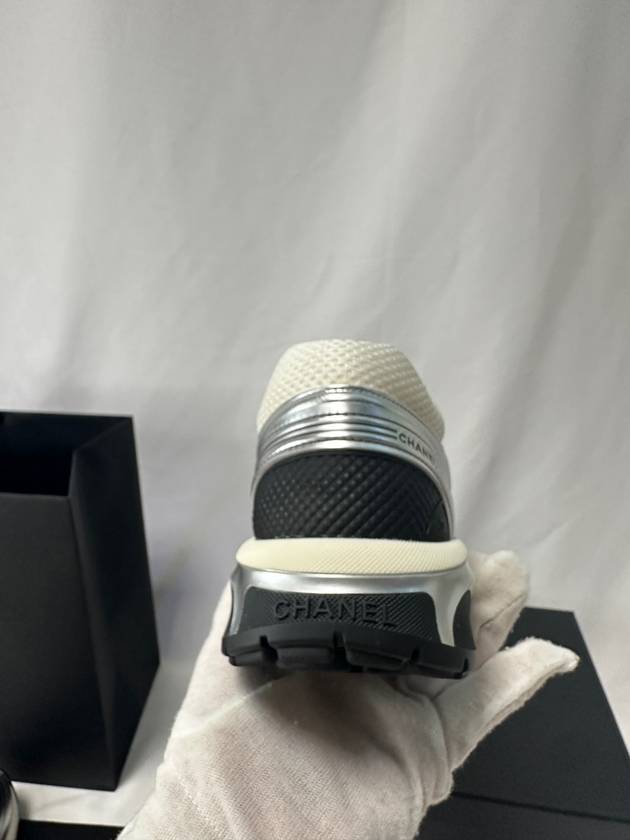 Fabric Laminated Low Top Sneakers Silver Chanel