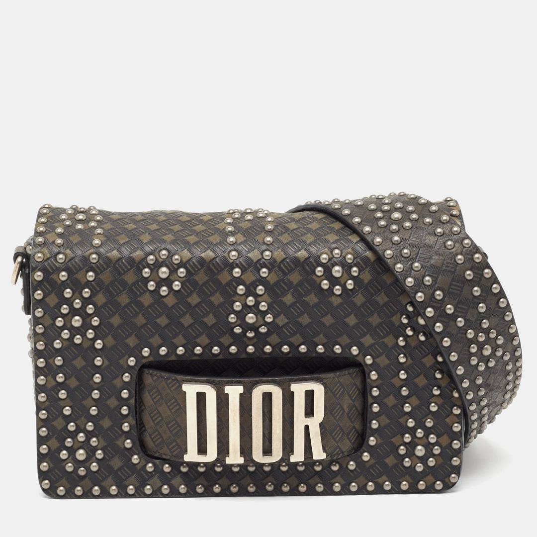 Top quality Dior Green/Black Studded Leather Medium Dio(r)evolution J'ATop quality Dior Chain Bag