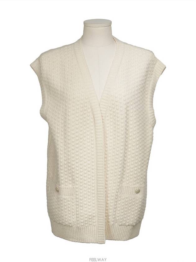 Cashmere sleeveless belted cardigan ivory 36 74344 Chanel