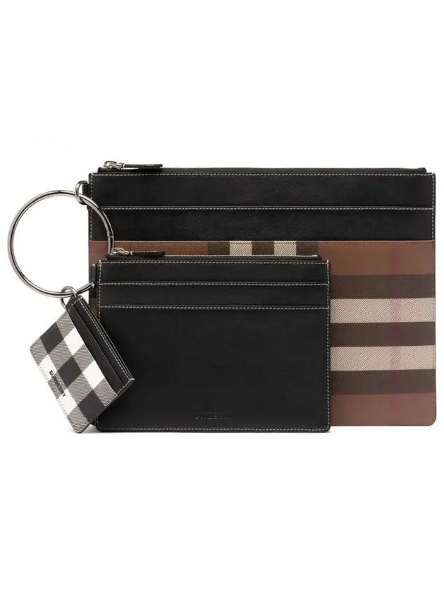 Burberry Check Triple Leather Clutch Bag Brown