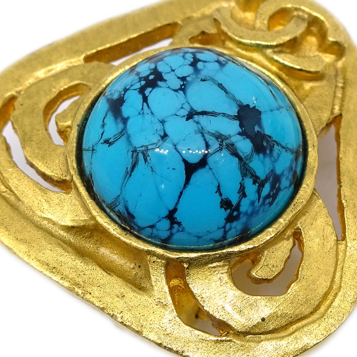 Top Quality Chanel 1995 Gold & Blue Marble 'CC' Earrings