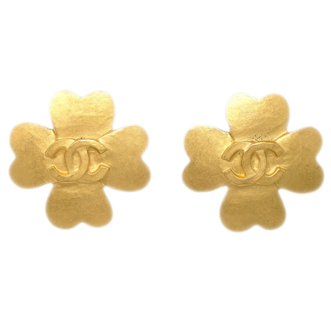 Top Quality Chanel Clover Earrings Clip-On Gold 95P