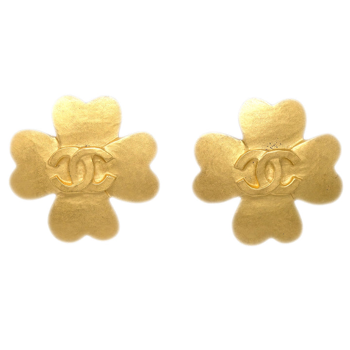 Top Quality Chanel Clover Earrings Clip-On Gold 95P