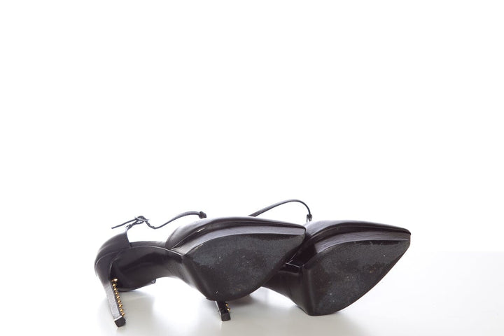 YSL Black T-Strap Studded Heels. SZ 36
