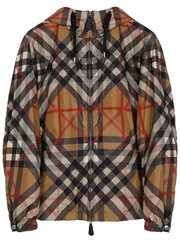 Burberry Layered Check Nylon Hooded Jacket Archive Beige