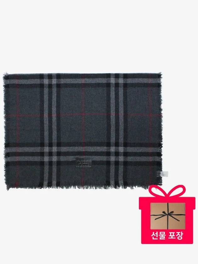 Burberry Check Scarf Cashmere Dark Grey