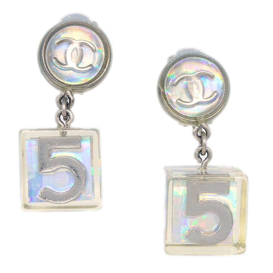 Top Quality Chanel Dangle Cube Earrings Clip-On Silver 97P