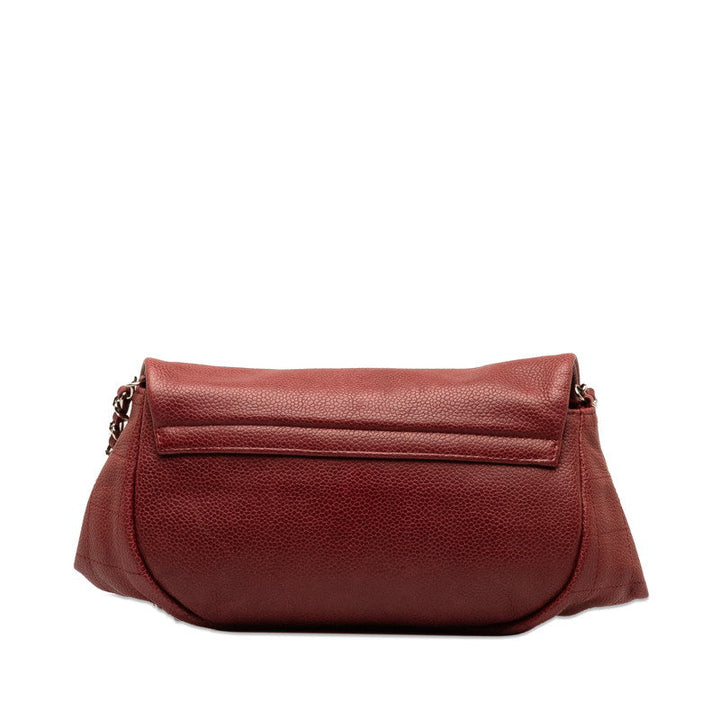 Top Quality Chanel Coco Half Moon Chain Shoulder Bag Wine Red Silver Caviar S  CHANEL