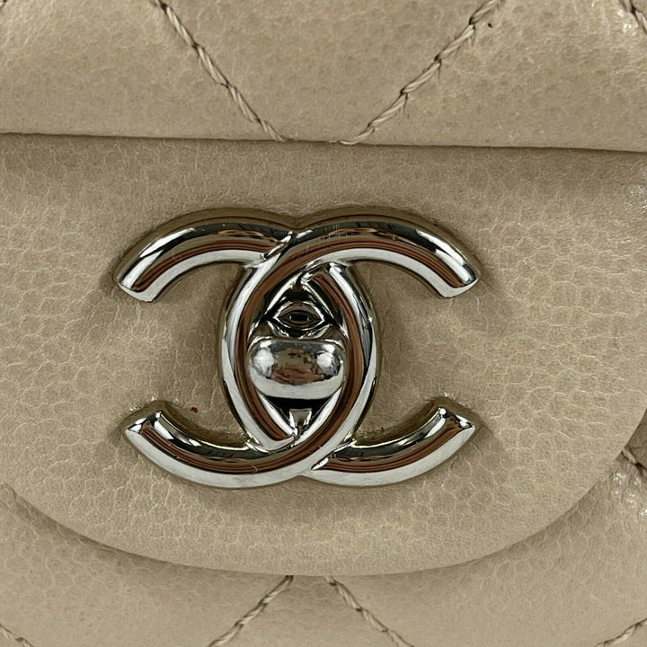 Chanel - Jumbo Lambskin Quilted Single New - Beige / Silver Shoulder Bag