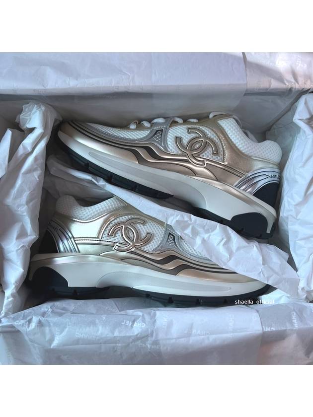 Fabric Laminated Low Top Sneakers Gold Chanel