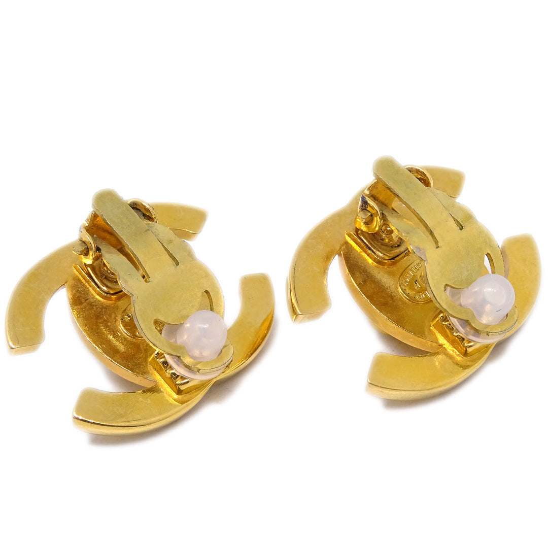 Top Quality Chanel CC Turnlock Earrings Clip-On Gold Large 97P