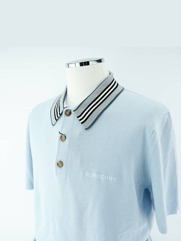 Burberry Icon Strap Detail Wool Polo Shirt Light Blue