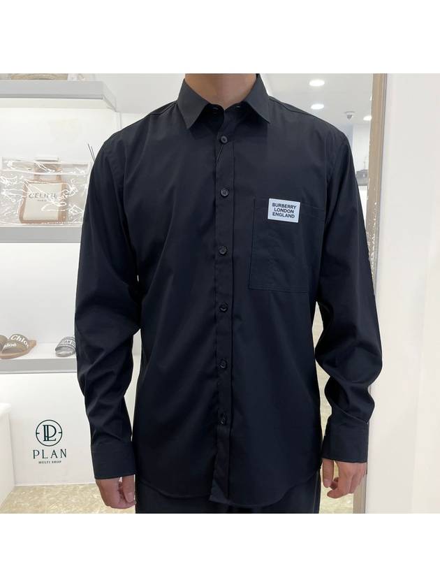 Burberry Men's Logo Detail Stretch Cotton Long Sleeve Shirt Black