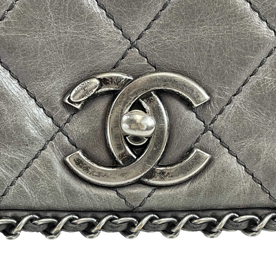 Chanel - Calfskin Quilted Large CC Enchained Accordion - Gray Shoulder Bag