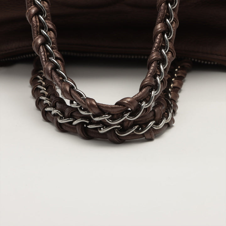 Top Quality Chanel Coco Leather Chain Shoulder Bag Brown Silver G