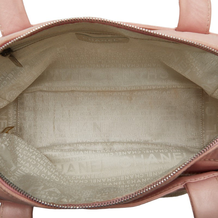 Top Quality Chanel Logo One-Shoulder Bag Handbag Pink Natural Leather Cotton  CHANEL