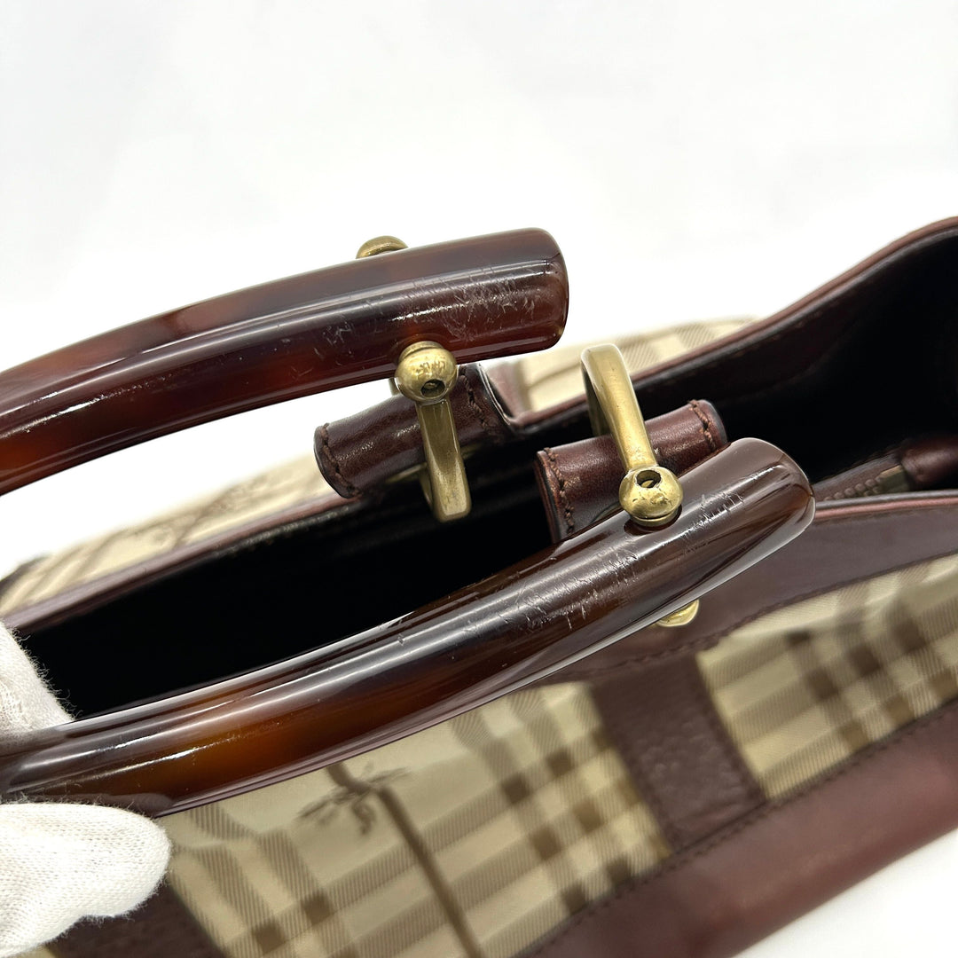 Burberry Brown/Beige Haymarket Check Canvas and Leather Middle Zip Tote bb5526cc