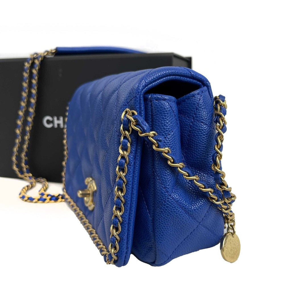 Chanel Mini Chain Around Multi Chain Full New Bag Quilted Caviar 22B Blue