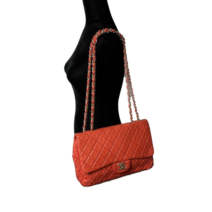 Chanel - Classic Single New Jumbo Quilted Lambskin - Champagne Gold Red Handbag