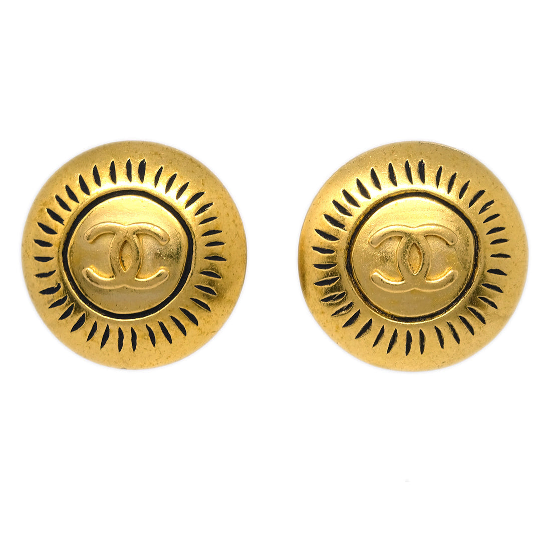 Top Quality Chanel Button Earrings Gold Clip-On 96C