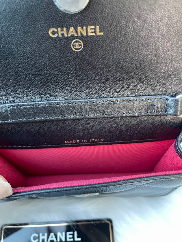 Silver Hardware 19 Chain Lambskin Card Wallet Black Chanel