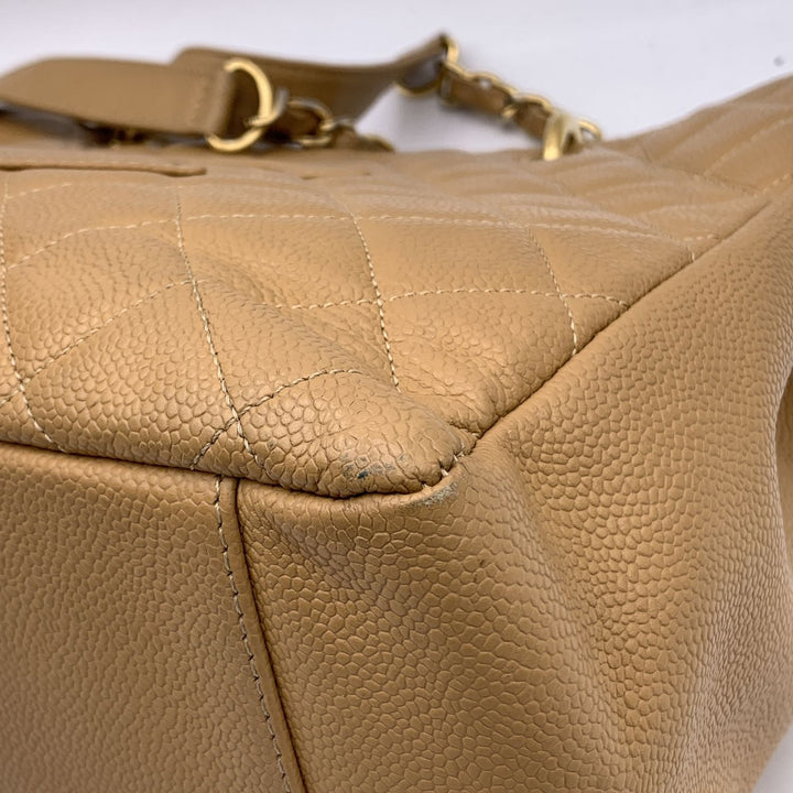 Chanel Beige Quilted Caviar Leather Gst Grand Shopping Tote Bag