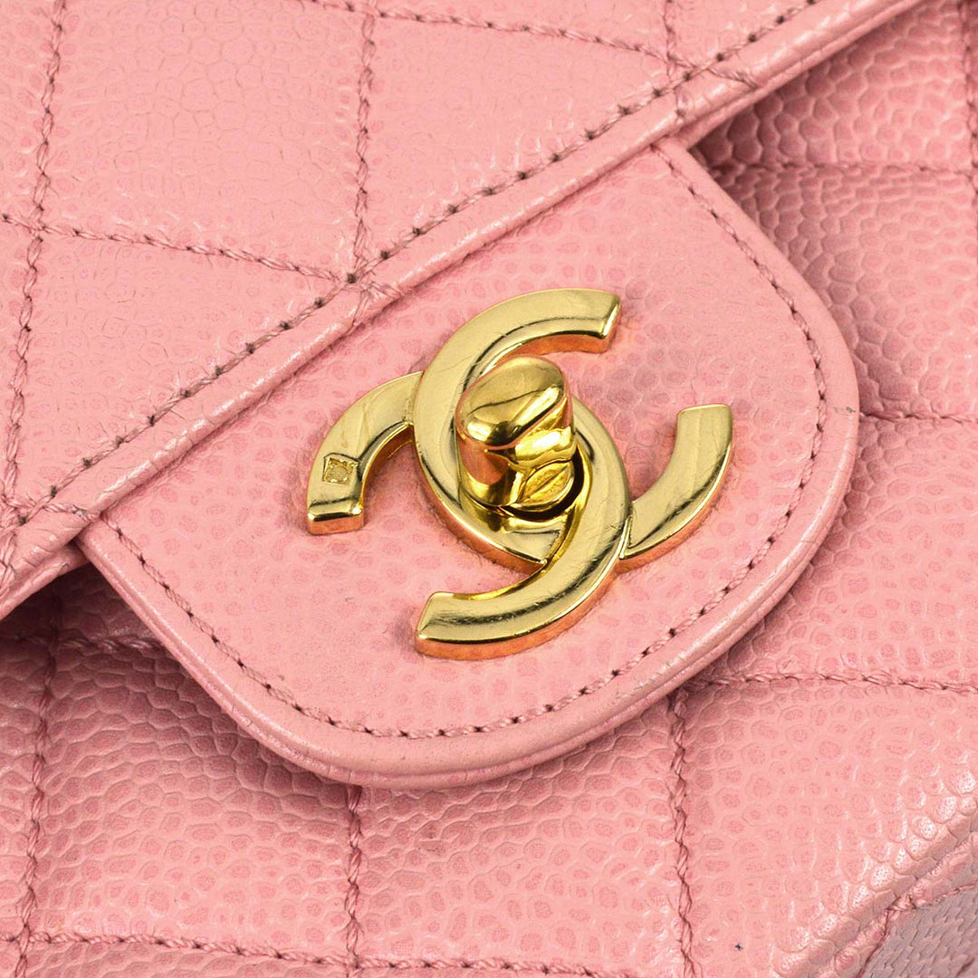 Top Quality Chanel 2004-2005 Classic Double Flap Medium Pink Caviar
