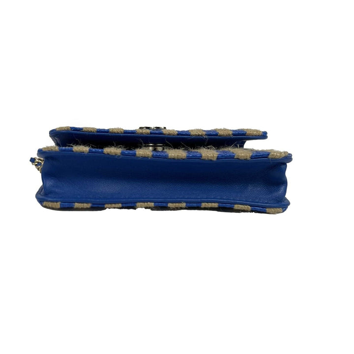 Chanel - 2021 Raffia Jute Striped Belt Bag - Blue / Beige / Gold Hardware