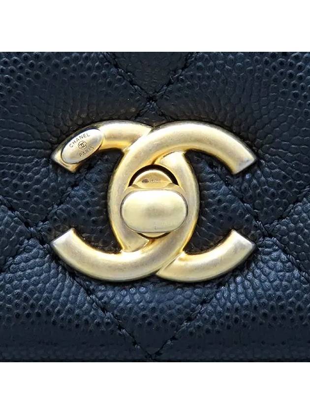 A92990 Black Caviar Grained Vintage Gold Coco Handle Small Flap Tote Bag Chain Cross Trap 2way Chanel