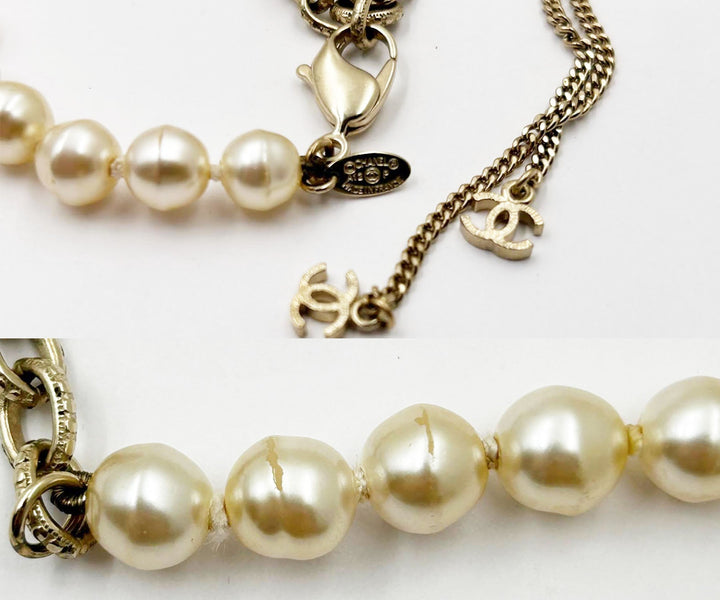 Chanel 3 Gold CC Pearl Faux Fresh Water Pearl Long Necklace