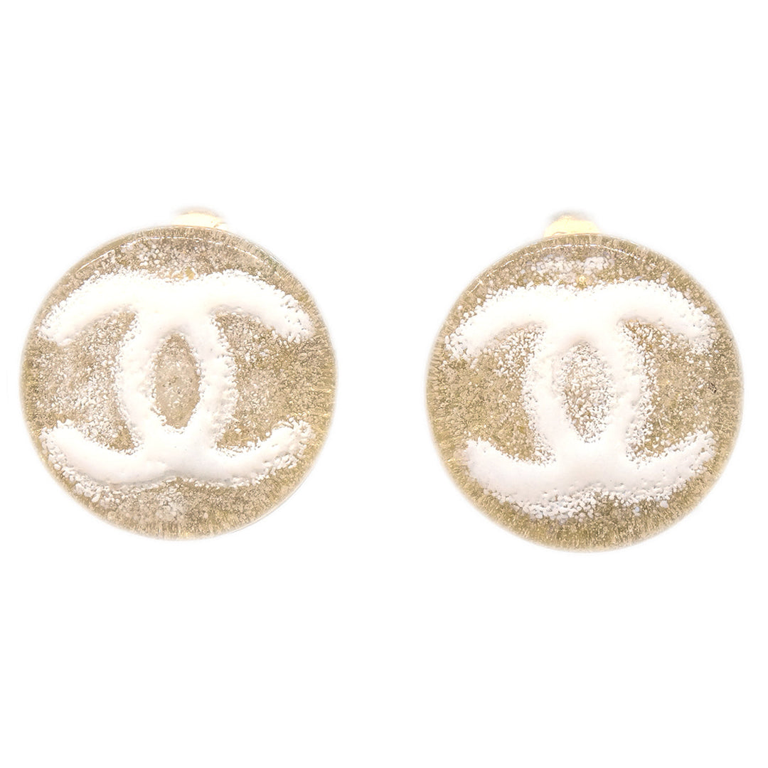 Top Quality Chanel Button Earrings Clip-On White 03A