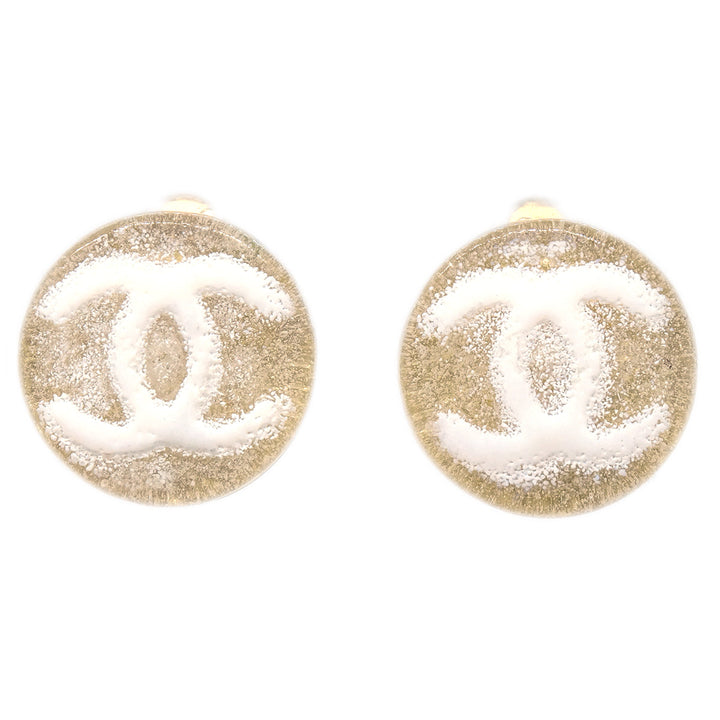 Top Quality Chanel Button Earrings Clip-On White 03A