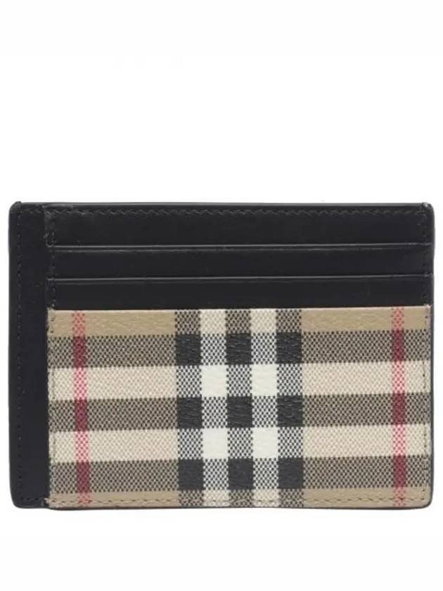 Burberry Check Logo Engraved Card Wallet Beige Black
