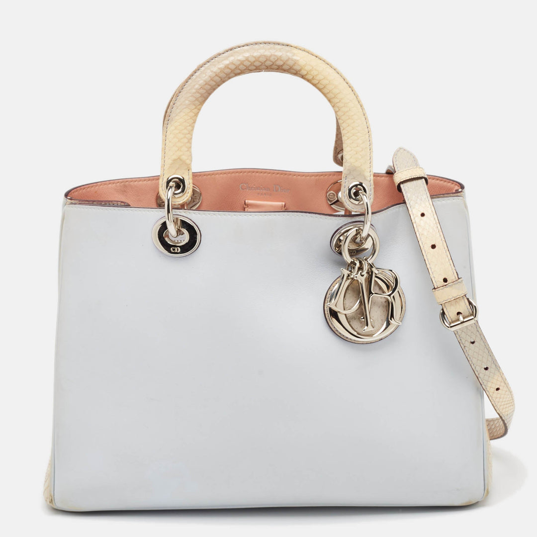 Top quality Dior Light Blue/Cream Leather and Python Medium Top quality Diorissimo Shopper Tote
