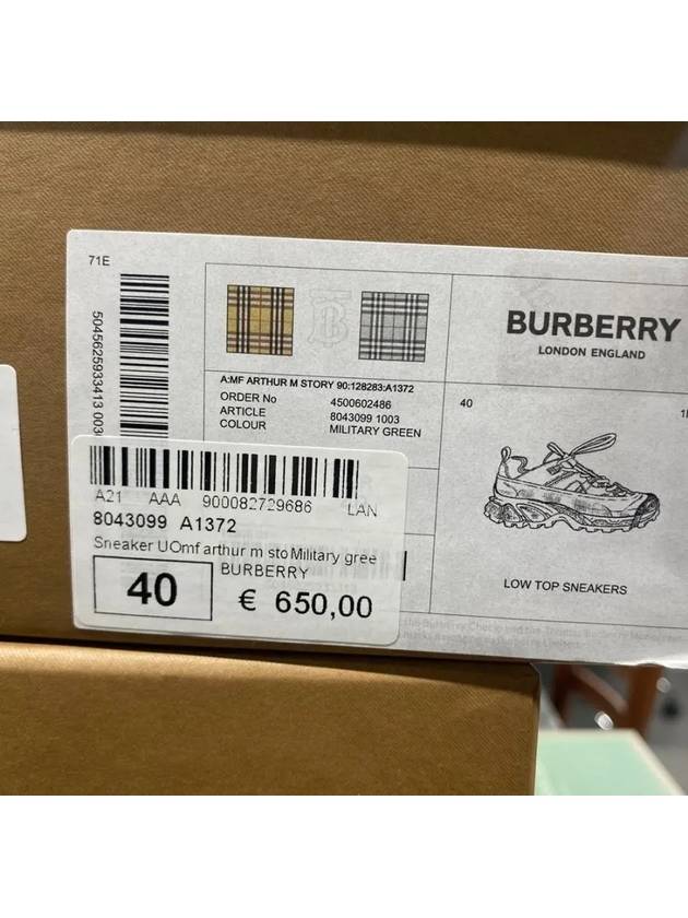 Top Quality Burberry Arthur Vintage Check Sneakers Green