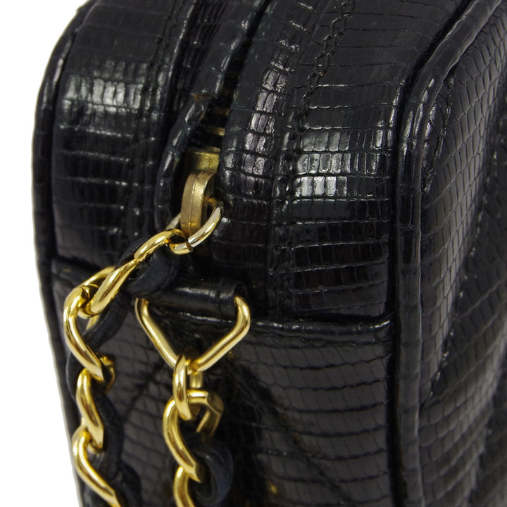Top Quality Chanel * 1989-1991 Black Lizard Camera Bag Small Shoulder Bag