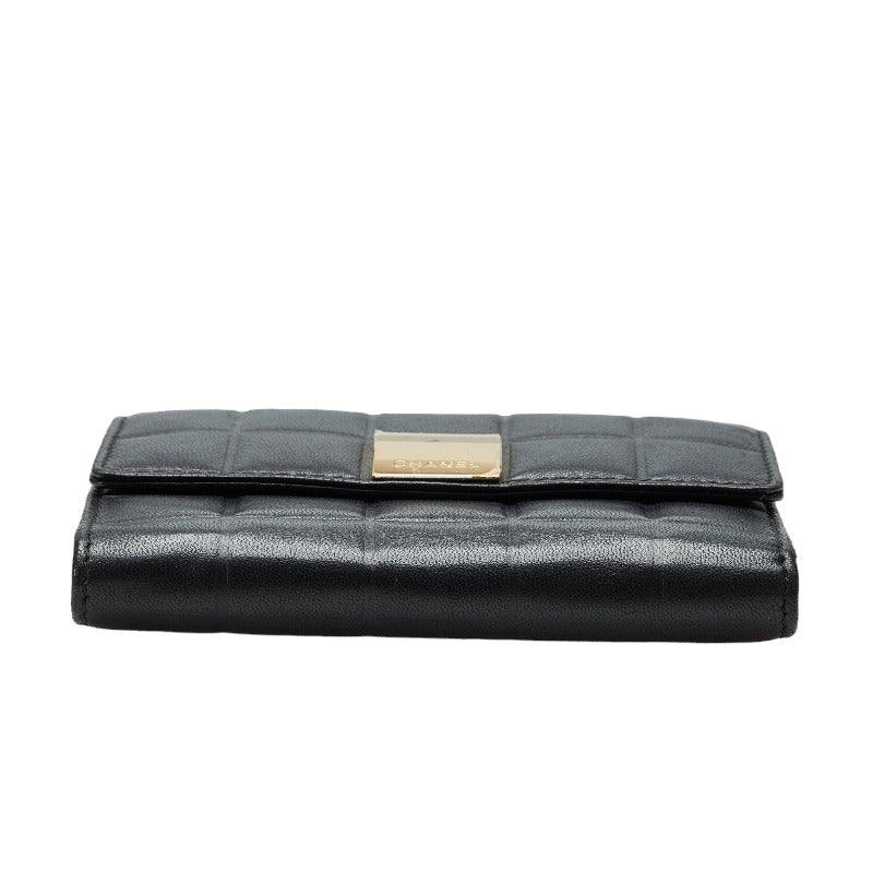 Top Quality Chanel Chocolate Bar Three Folded Wallet Black Leather