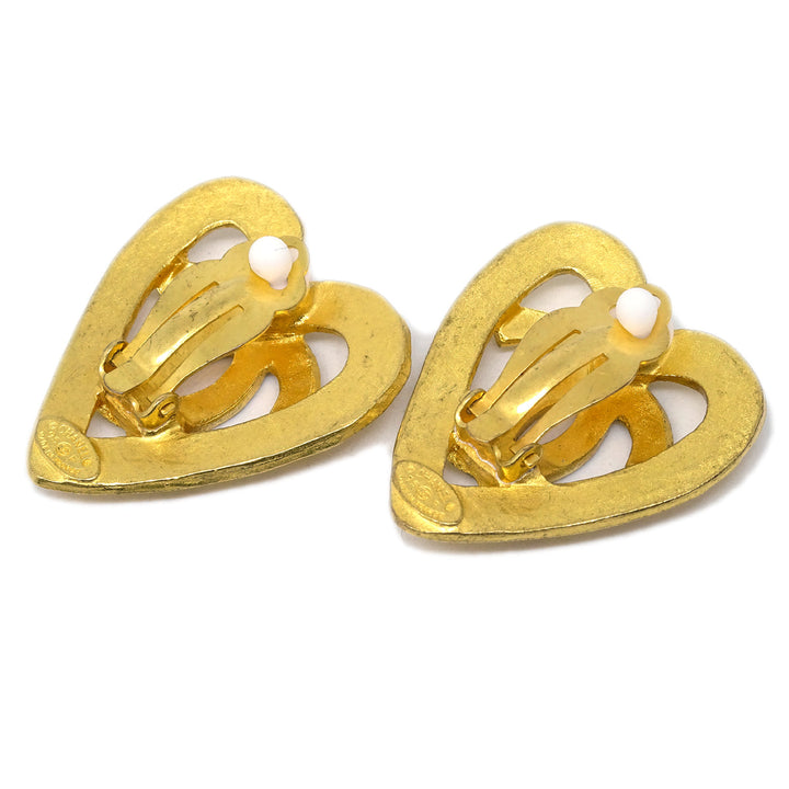 Top Quality Chanel Gold Heart Earrings Clip-On 95P