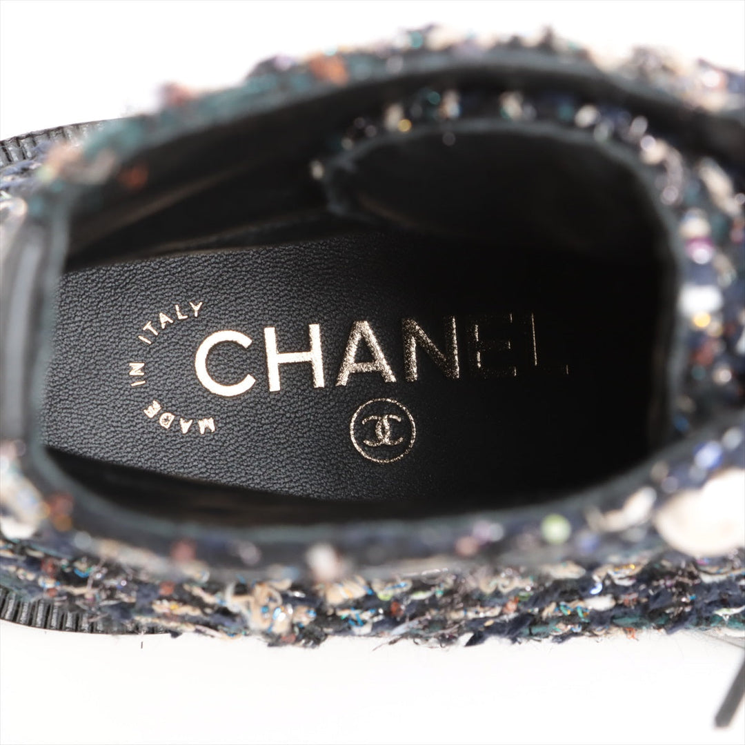 Top Quality Chanel COCOMARK TWIDE SHORT BOOTS 37.5 LADY BLACK X NAIBI G35154 PERLE  LOVE MARKET SHOP