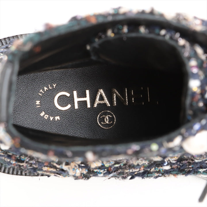 Top Quality Chanel COCOMARK TWIDE SHORT BOOTS 37.5 LADY BLACK X NAIBI G35154 PERLE  LOVE MARKET SHOP