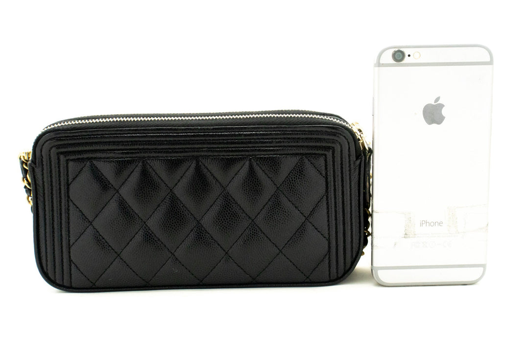 Chanel Boy Black Caviar Wallet On Chain WOC Double Zip Shoulder