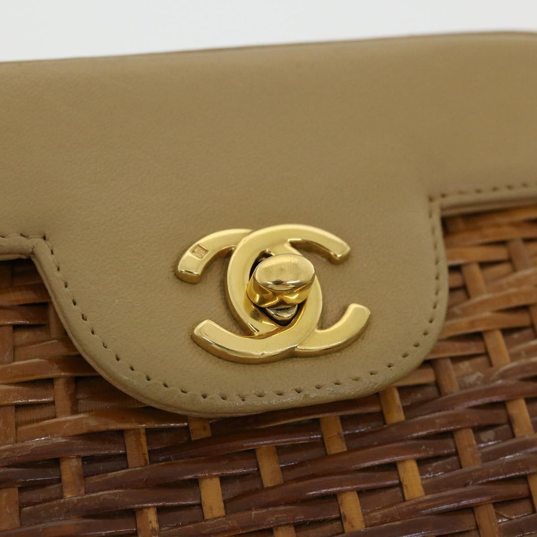 Top Quality Chanel Basket Chain Shoulder Bag Leather rattan Brown CC Auth 31896A