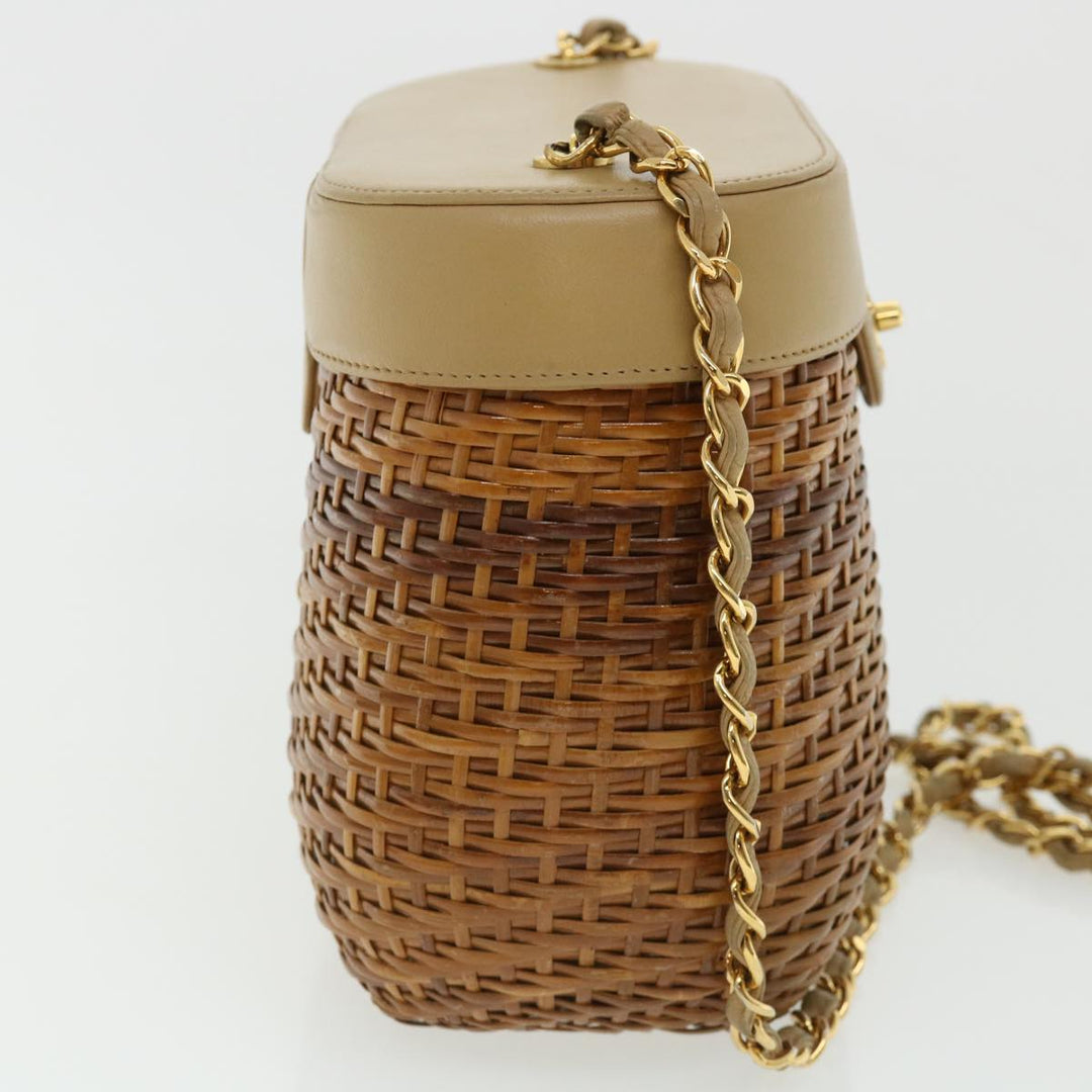 Top Quality Chanel Basket Chain Shoulder Bag Leather rattan Brown CC Auth 31896A