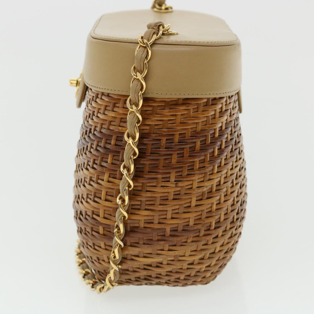 Top Quality Chanel Basket Chain Shoulder Bag Leather rattan Brown CC Auth 31896A