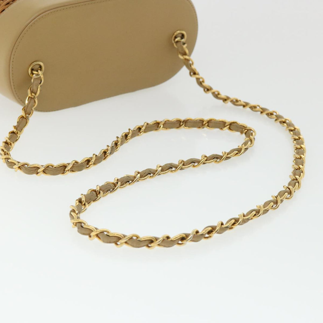 Top Quality Chanel Basket Chain Shoulder Bag Leather rattan Brown CC Auth 31896A