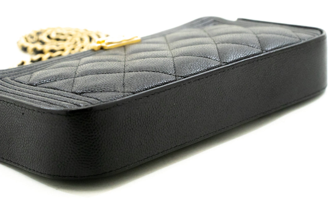 Chanel Boy Black Caviar Wallet On Chain WOC Double Zip Shoulder