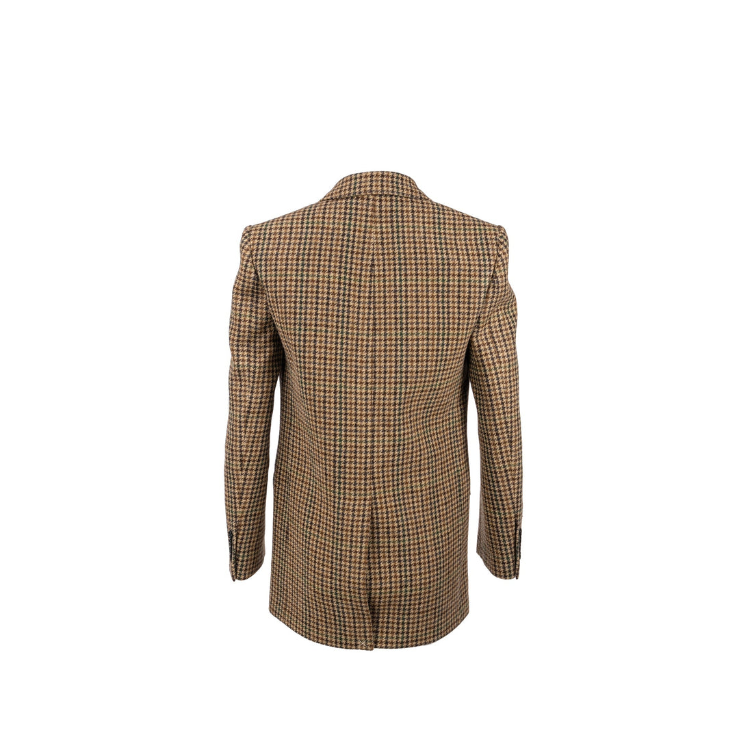 Celine Size 34 Classic Jacket In Checked Wool Brown/Green Multicolour